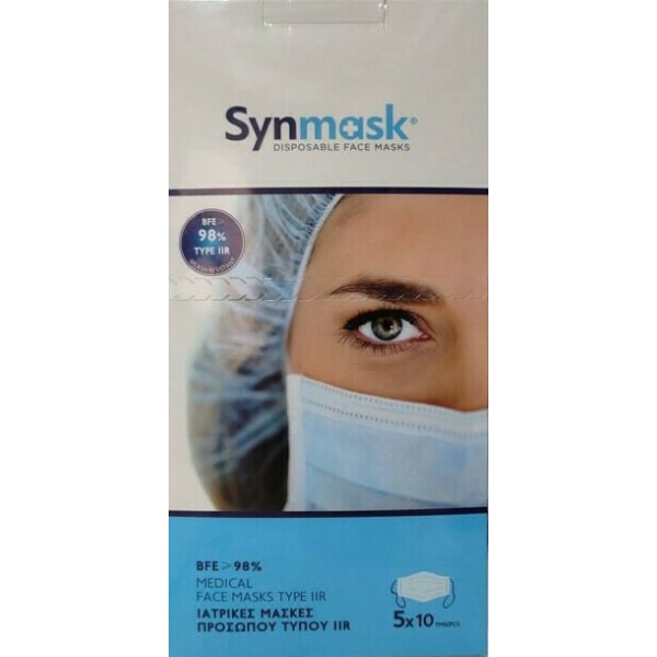 Syndesmos Μάσκα Προστασίας Μιας Χρήσης Χειρουργική Τύπου IIR σε Γαλάζιο χρώμα 5x10τμχ`