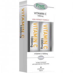 Power of Nature Vitamin C Βιταμίνη για Ενίσχυση του Ανοσοποιητικού, τo Δέρμα & Αντιοξειδωτική δράση 1000mg Πορτοκάλι 2 x 20 αναβράζοντα δισκία