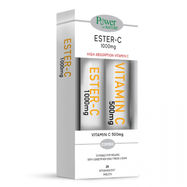 Power of Nature Ester C & Vitamin C 500mg Βιταμίνη για Ενίσχυση του Ανοσοποιητικού, τo Δέρμα & Αντιοξειδωτική δράση 1000mg Ροδάκινο Πορτοκάλι 40 αναβράζοντα δισκία Power of Nature Ester C & Vitamin C 500mg Βιταμίνη για Ενίσχυση του Ανοσοποιητικού, τo Δέρμα & Αντιοξειδωτική δράση 1000mg Ροδάκινο Πορτοκάλι 40 αναβράζοντα δισκία