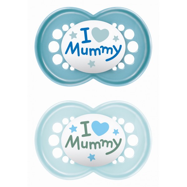 mam Πιπίλα Ι Love Mummy & Daddy Σιλικόνης 16+ μηνών - Γαλάζιο